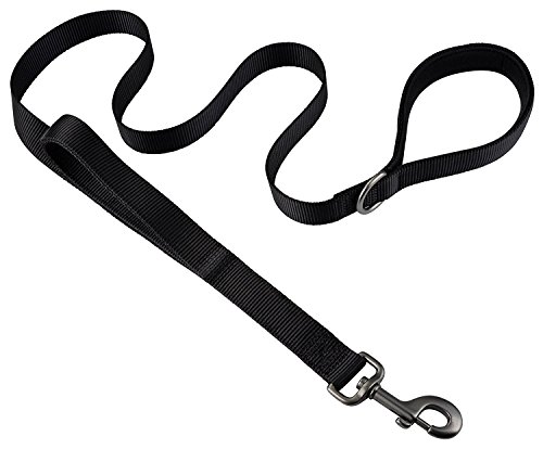 Sturdy Dog Leash 2 Handles 4 ft - Dual Tough Lead - Padded Handles Heavy Duty High Safety Greater Control - the Mimibox Training Leash Black for Medium to Large Dogs