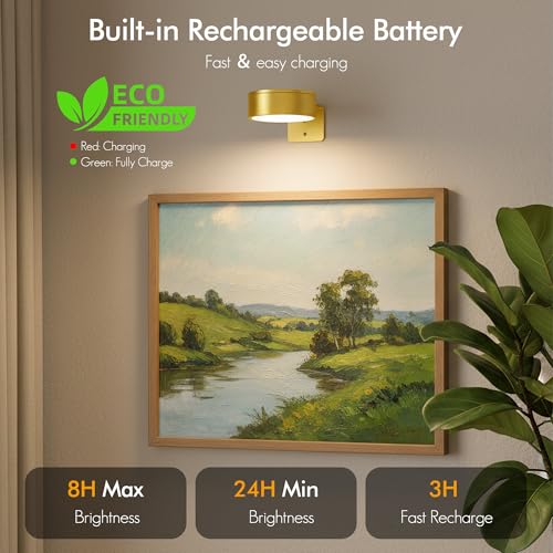 Image of 3-Pack Picture Lights for Wall, Rechargeable Battery Operated Led Painting Light with Remote Dimmable ＆ Timer, 3 Lighting Modes Magnetic Art Display Light, Wall Decorative Lighting for Picture,Frame