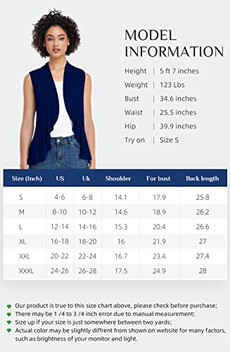 Xeoxarel Women's Sleeveless Cardigan Open Front Draped Vest Lightweight Asymmetric Hem Navy Blue Xl #TOP4