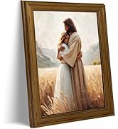 Vintage Gold Framed Jesus Hugging Woman Wall Art, 12x16in Religious Oil Painting Canvas Print, Em...