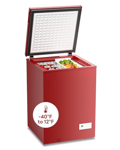 Image of Electactic 3.5 Cu.Ft Chest Freezer, 7-Grade Ultra-Low Temperature (-40F-12F), Small Deep Freezer with Removable Basket Free Standing Top open Door Perfect for Home Dorm, Office,Bar, Kitchen (Red)