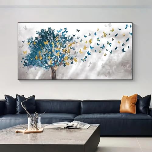 Tableau abstrait arbres bleus pour habiller un grand mur vide 60x120