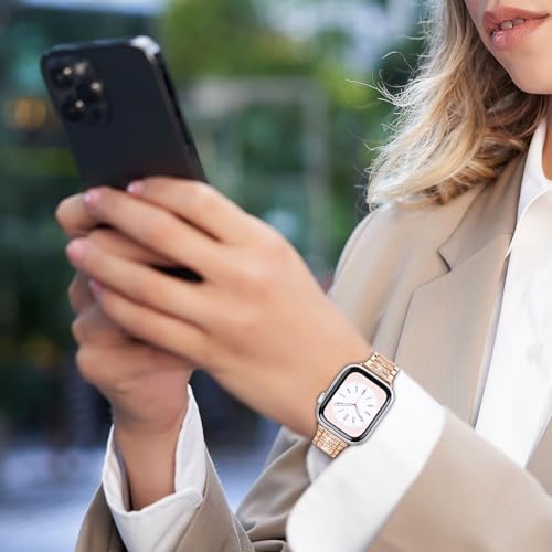 MOSISO Pulseira feminina de aço inoxidável de metal com decoração de strass de 41 mm, 40 mm e 38 mm,