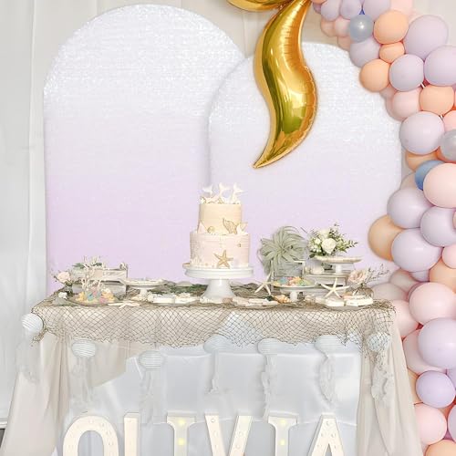 Eternal Beauty 6.6 FT Arch Backdrop Covers Sequin Backdrop White Iridescent Arch Cover for Wedding Party Birthday Flower Balloon Stand by Eternal Beauty - Used condition - Image 7