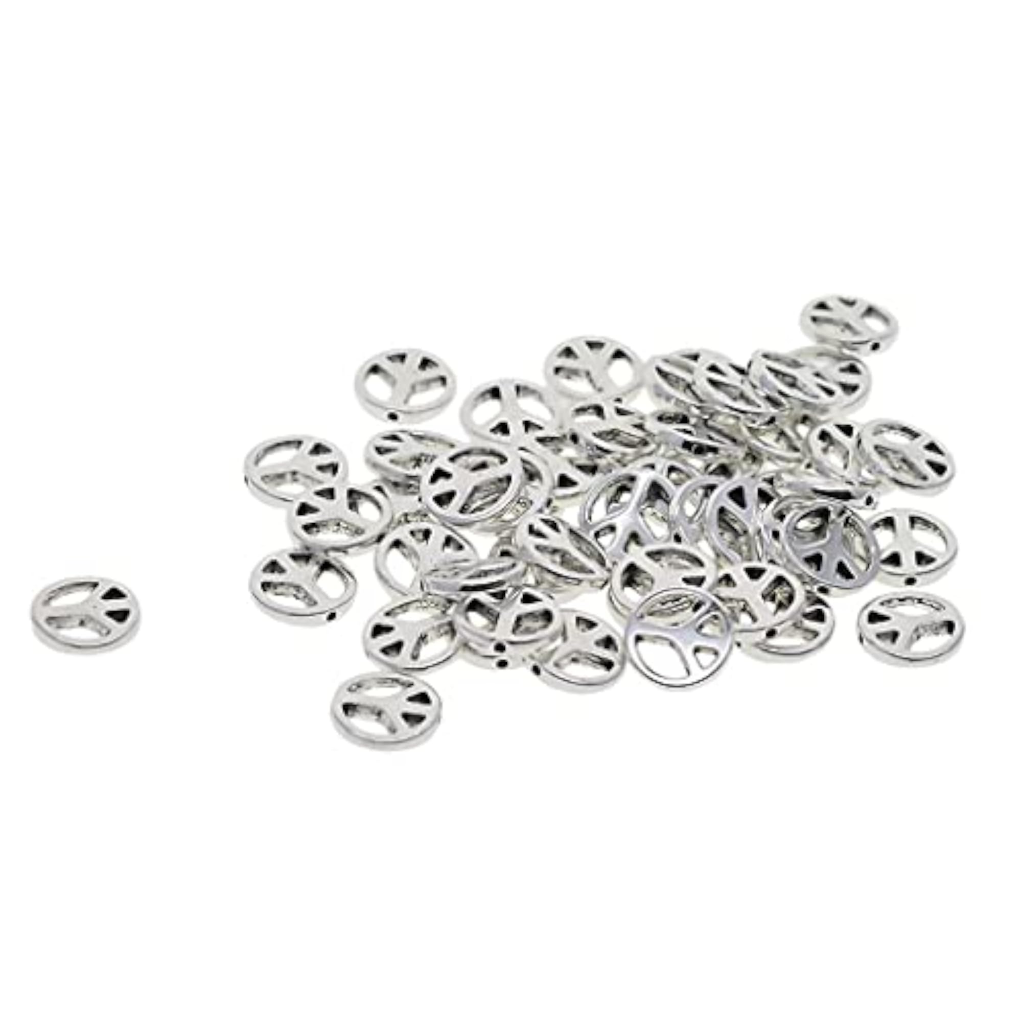 50 Pieces Tibetan Silver Peace Symbol Charm Beads