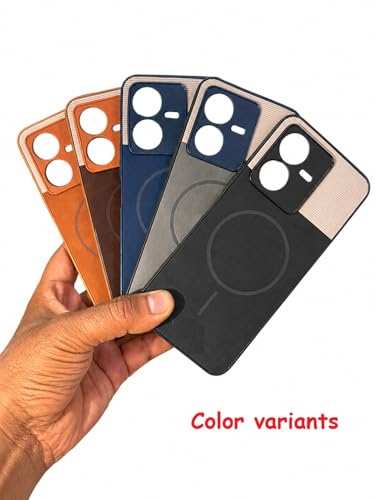 Image of Bintage Mac Safe Design Hard Slim Back Case | Soft Border Camera Protect | Dual PU Leather Finish Back Cover Compatible for Vivo Y22 4G / Vivo Y22s 4G - White & Cherry Brown