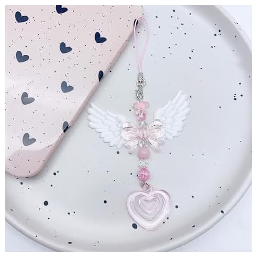 Cute Wing Bow Heart Shape Mobile Phone Lanyard Mobile Phone Pendant Chain Women's Fashion Sweet Keychain Bag Decoration Accessory Gift