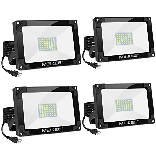 MEIKEE LED Flood Light , 35W 4Pack Bright LED Work Light with Plug, 3500LM LED Security Light, IP66 Waterproof Outdoor Security Lights 5000K Natural White Light Flood Light for Yard, Garden, Stadium