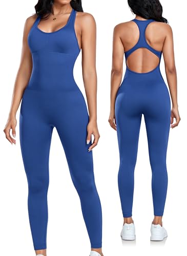 OLCHEE Womens Workout Jumpsuits Seamless Racerback Tummy Control, Violet M