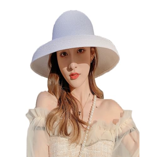 WUODHTW Vrouwen hoed Floppy Brede Rand Zomer Strand Stro Hoed UPF Stro Zonnehoed Meisje Vissershoed Koude Hoed, Wit, Eén Maat