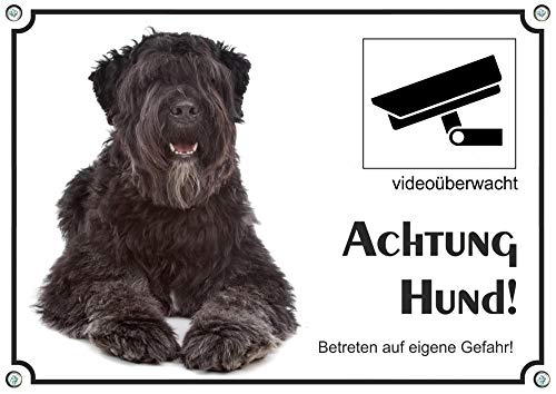 Petsigns Hundeschild - Bouvier des Flandres - stabiles Warnschild - videoüberwacht - wetterfest, DIN A4