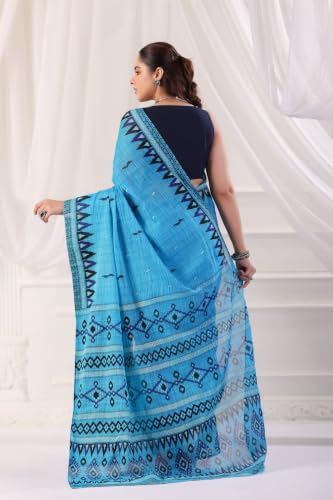 Image of TAMAIRA FASHION Mulmul Pure Cotton Saree For Woman Sambalpuri Printed |Office Wear Daily Wear Sarees For Women Without Blouse Piece (Available in 10 Colours)