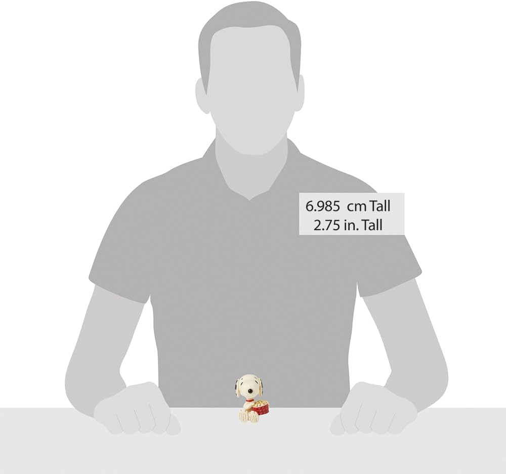 Enesco Peanuts by Jim Shore Collection Snoopy Enjoying Popcorn Miniature Figurine- Stone Resin Hand Crafted Painted Collectible Peanuts Snoopy Mini Figurines Home Decor Statue, 2.75 Inch
