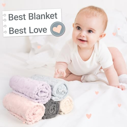 Image of 5 Pcs Baby Blanket Heart Checkered Ultra Soft Gift-Ready Plush for Newborns, Nursery & Stroller 30 inchx40 inch Beige Gray Blue Purple Light Pink