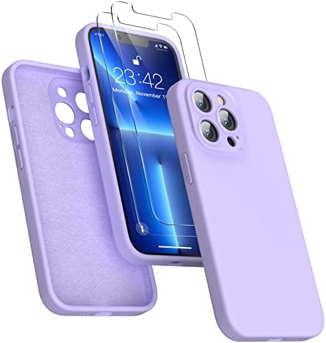 Enskko 4 in 1 Designed for iPhone 13 Silicone Case, with 2 Pack Screen Protector + 1 Phone Stand, Full Cover [Enhanced Camera Protection] 6.1" Case [Anti-Scratch Microfiber Lining], Midnight Green