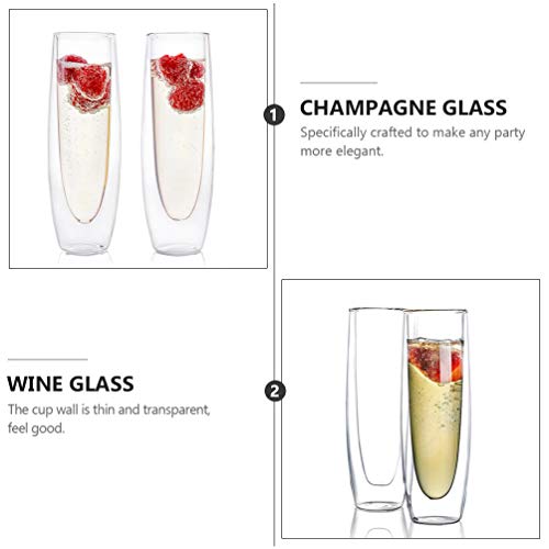 NUOBESTY 2Pcs Taças de Champanhe Clássico Flauta de Champanhe Stemless Óculos Brindando Flautas De C