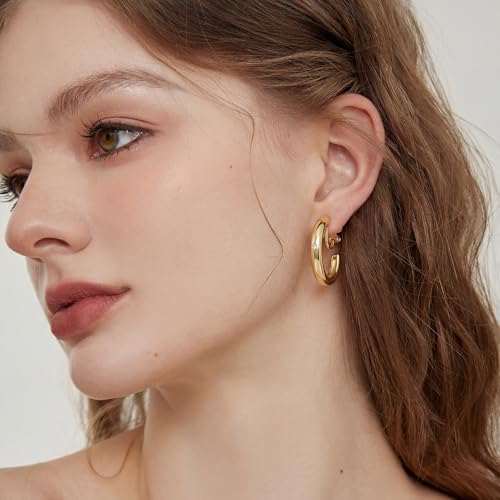 Image of Clip on Earrings for Women, 14K Gold Small Gold Hoop Earrings, Hypoallergenic Non Pierced Hoop Earring for Women