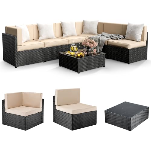 Pamapic 7 Pieces Outdoor Sectional Furniture，Wicker Patio sectional Furniture Sets，All-Weather Rattan Sectional Sofa Conversation Set with Coffee Table and Washable Couch Cushions Covers