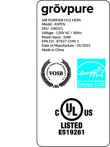 Miniatura 2 de Grovpure Aspen H13 - Purificador de aire HEPA con luz UVC e indicador de calidad del aire 275 CFM CADR