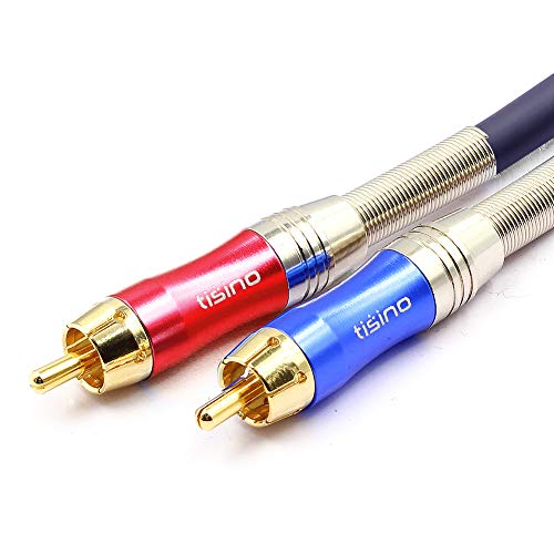 TISINO 2 RCA Male to 2 RCA Male Stereo Audio Cable Interconnect Cord, 24K Gold Plated, Double-Shielded, Copper Core - 10FT/3 Meters