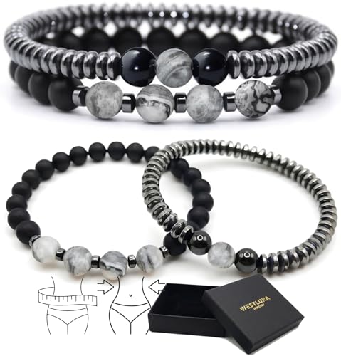 WestLuna Magnetic Hematite Bracelet for Women Black Bracelets for Women for Slimming Energy Balance Healing Bracelets for Women with Natural Stones (Mapstone Medium)