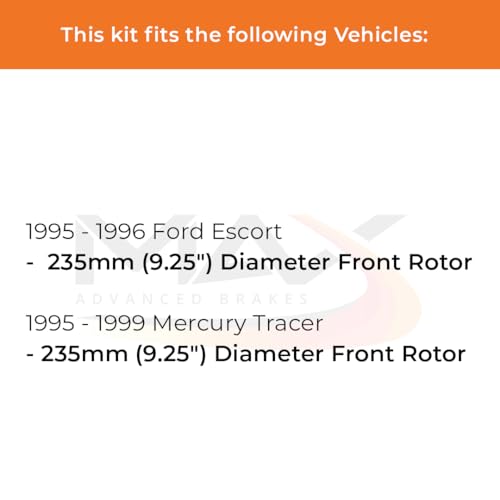 Image of Max Advanced Brakes Front Brake Kit Compatible With 1995 1996 Ford Escort w /9.25 inch Front Rotor Replacement Geomet Coated OE Disc Brake Rotors and Ceramic Brake Pads