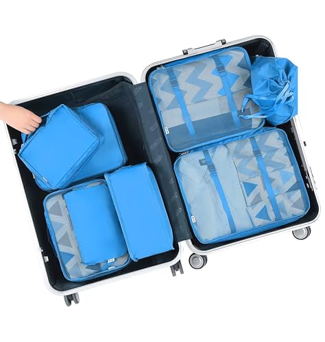 BAGAIL 8 Set Packing Cubes Luggage Packing Organizers for Travel Accessories-Light Blue
