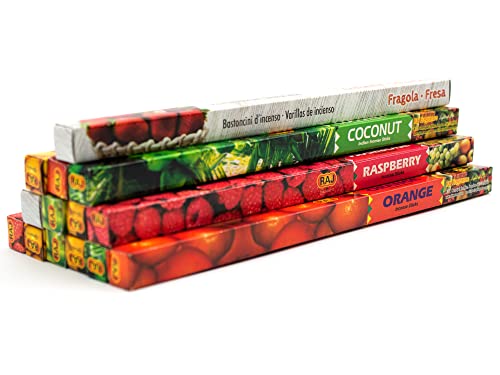 Räucherstäbchen Set Früchte, Obst Bundle mit 7 verschiedenen Sorten, indische Räucherstäbchen, 14 Packungen à 8 Stäbchen, Brenndauer ca. 30min, frische und fruchtige Düfte, Probierset, Geschenkset