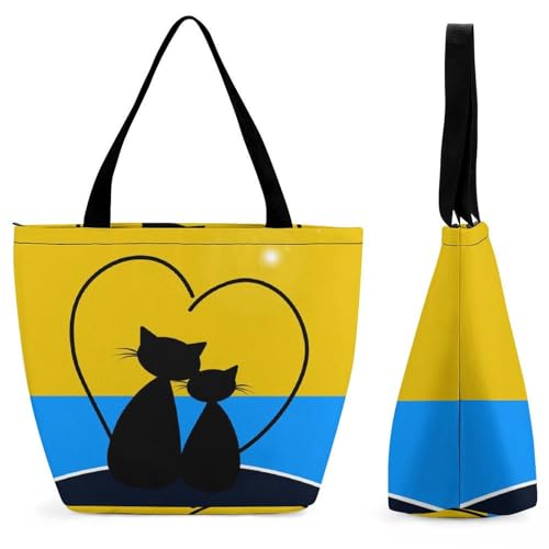 Sac de shopping pour voyage motif couple de chats grand format bandoulière pour femme