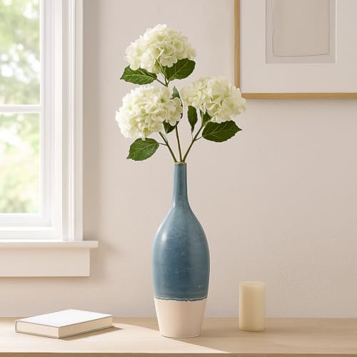 Tall Ceramic Vase for Home Decor – Decorative Accent for Living Room, Office, and Room Decor – Two Tone Bottle Shape Flower Vase for Bedroom, House, or Table Display – 27" Blue & White - Image 4