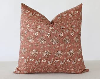 by Unbranded Terracotta Pillow Cover, Floral Pillow Covers, Spring Pillow Covers, Botanical Flower Print Pillow Covers, Rust Pillow Covers, 20Ã—20 inch