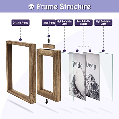 Emfogo 5X7 Picture Frame Rustic Wood Hinged Folding Double Photo Frame, Double Sided Display Rotatable High Definition Glass Collage Picture Frames Vertically On Tabletop (Carbonized Black) #TOP2