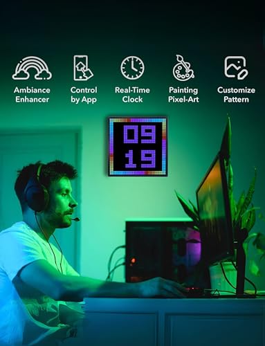 Image of APEX Pixel Display 32x32 LED Frame � Smart Pixel Art Clock | App Controlled Animation Display, Music Visualizer, Retro Gaming Decor | Desk & Wall Mount | Aesthetic LED for Gaming Room