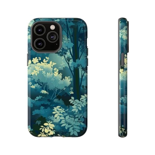 Coque iPhone 14 Pro Max vert feuillage de forêt lumineux - Protection rigide brillante