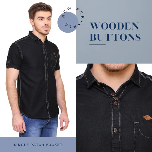 Image of Kuons Avenue Men's Half Sleeve Smart Casual Denim Shirt | Jeans Shirt for Men