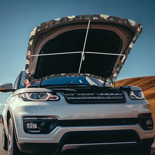 Image of Rooster Car Hood Cover Protector for Most Vehicles Sedans Trucks SUVs, Colorful Cartoon Chicken Stretchable Auto Accessories, Countryside Car Bonnet Banner