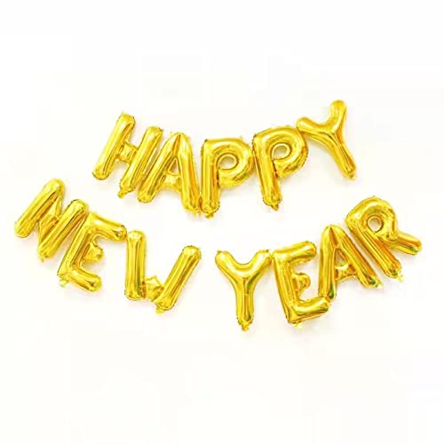 The Orb Factory Pengpen16inch Happy New Year Banner Letter 2024 Foil Balloon Banner Happy New Year Party Decoration Celebration Supplies (Gold)