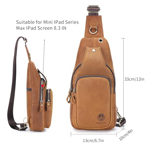 Image of Mens Sling Bag Genuine Leather Crossbody Bags for Men Small Sling Chest Backpack Casual Man Bag Hiking Outdoor, Brown