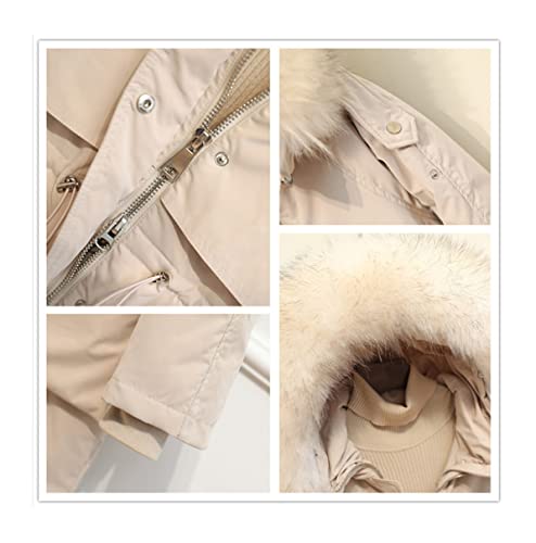 Parka ample et chaude rose XL avec grande poche et capuche en fourrure véritable style