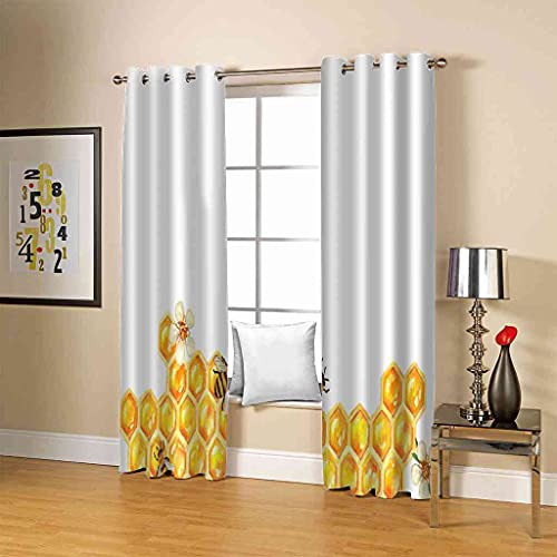 Rideaux occultants 3D abeille fleur jaune isolant thermique 200x214