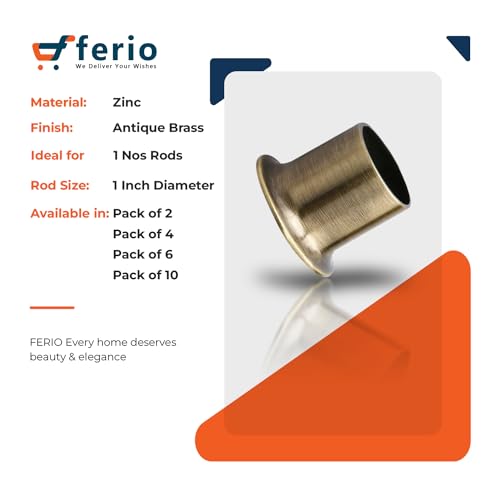 Image of Ferio Zinc Curtain Brackets End to End Counsil for Doors and Window 1 Inch Brass Antique Set of 2 (Pack of 4)