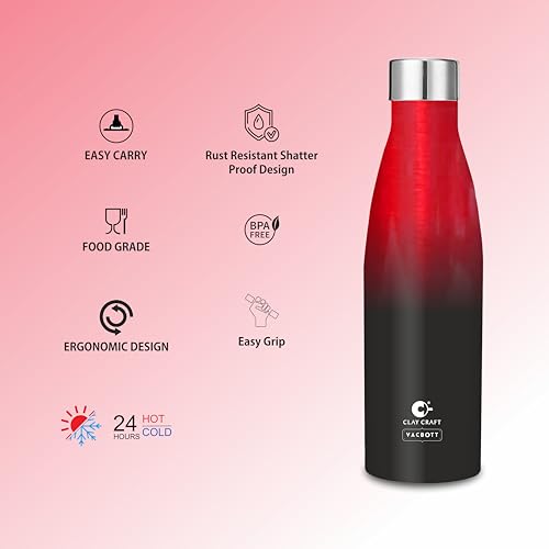 Image of Clay Craft Vacbott Gerald Dual tone Insulated Double Wall|18 Hours Hot and 24 Hours Cold Water Bottle Vacuum Insulated|Thermosteel|Flask 1000ml Bottles|BPA-Free|BIS Certified|1Year Limited Warranty