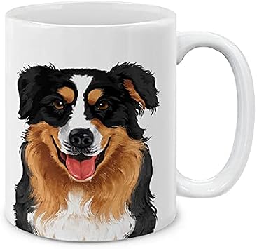 MUGBREW Cute Black Aussie Australian Shepherd Dog Full Portrait Ceramic Coffee Mug Tea Cup, 11 OZ