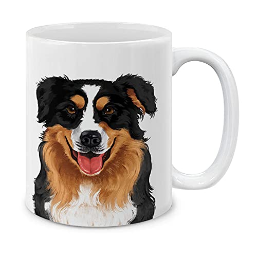MUGBREW Cute Black Aussie Australian Shepherd Dog Full Portrait Ceramic Coffee