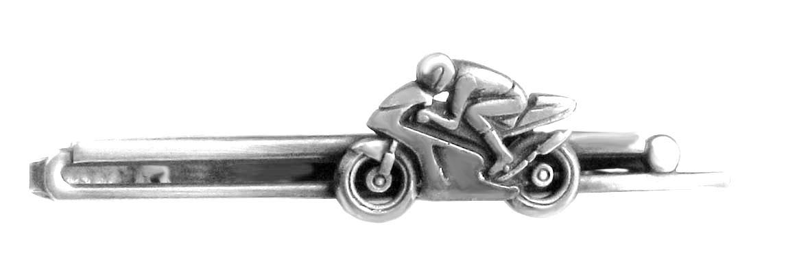 Krawattennadel Motorrad Fahrer antikfarben silbern matt geschwärzt Patinastyle ca. 6,8 cm l. - m. i. Germany + Geschenkbox - hochwertiges Accessoire für die Seidenkrawatte