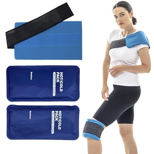 Pack de 2 bolsas de gel frío calor reutilizables + 1 funda de algodón lavable ajustable. Multiposición (cadera, hombros, piernas..) Bolsa de agua caliente/hielo lesiones (compresa de gel)