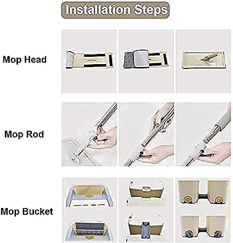 Image of Microfiber Flat Mop with Squeeze Bucket | Hands Free Floor Cleaning Mop with Self-Wringing System | Stainless Steel Handle, 2 Reusable Microfiber Pads | Wet & Dry Mop for Home | White Grey