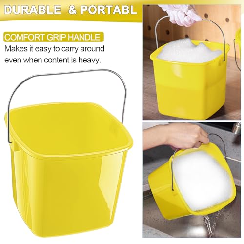 Image of Zhehao 6 Pcs 3 Quart Bucket for Cleaning Small Sanitizer Bucket for Restaurant Square Plastic Pail with Handles for Home, Offices, Commercial Use, Food Service(Yellow)