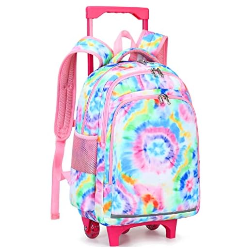 CAMTOP 18 Inch Rolling Backpack Girls Travel Roller Bag with Wheels Kids School Bags Wheeled Luggage Backpack (Tie Dye)