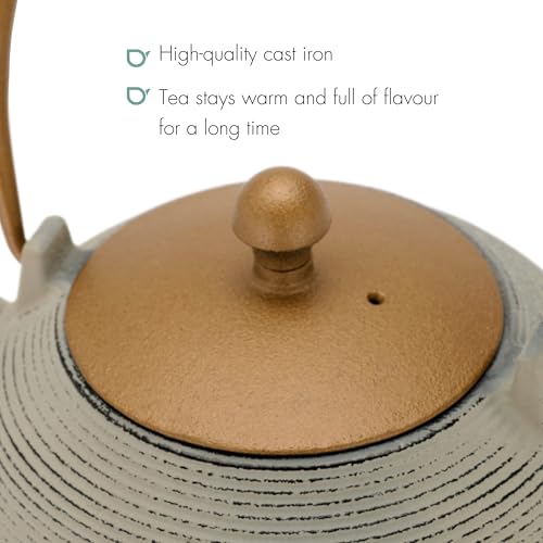 Miniatura 2 de Bredemeijer Tetera Grande De Hierro Fundido De 1,2 Litros Para Inducción, Jarra De Hierro Fundido Asiática Gris Con Asa Y Filtro De Acero Inoxidable Ideal Para Tipos De Té Sueltos
